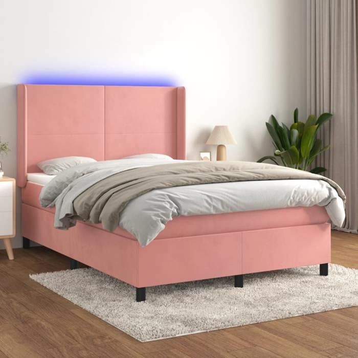 VidaXL Slat Bed Base with Mattress and LED, Upholstered Bed, Double Bed, Adult Bed for Interior Bedroom, 3139444