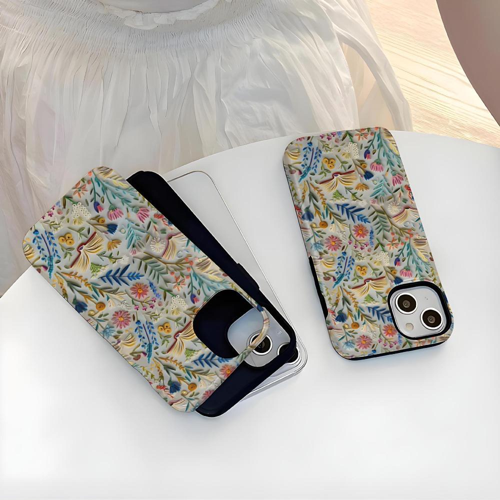 Imitation Embroidery Pattern Phone Case Suitable for iPhone 17 16 15 14 13 12 11Pro/Max/Plus Anti Drop and Shockproof Back Cover