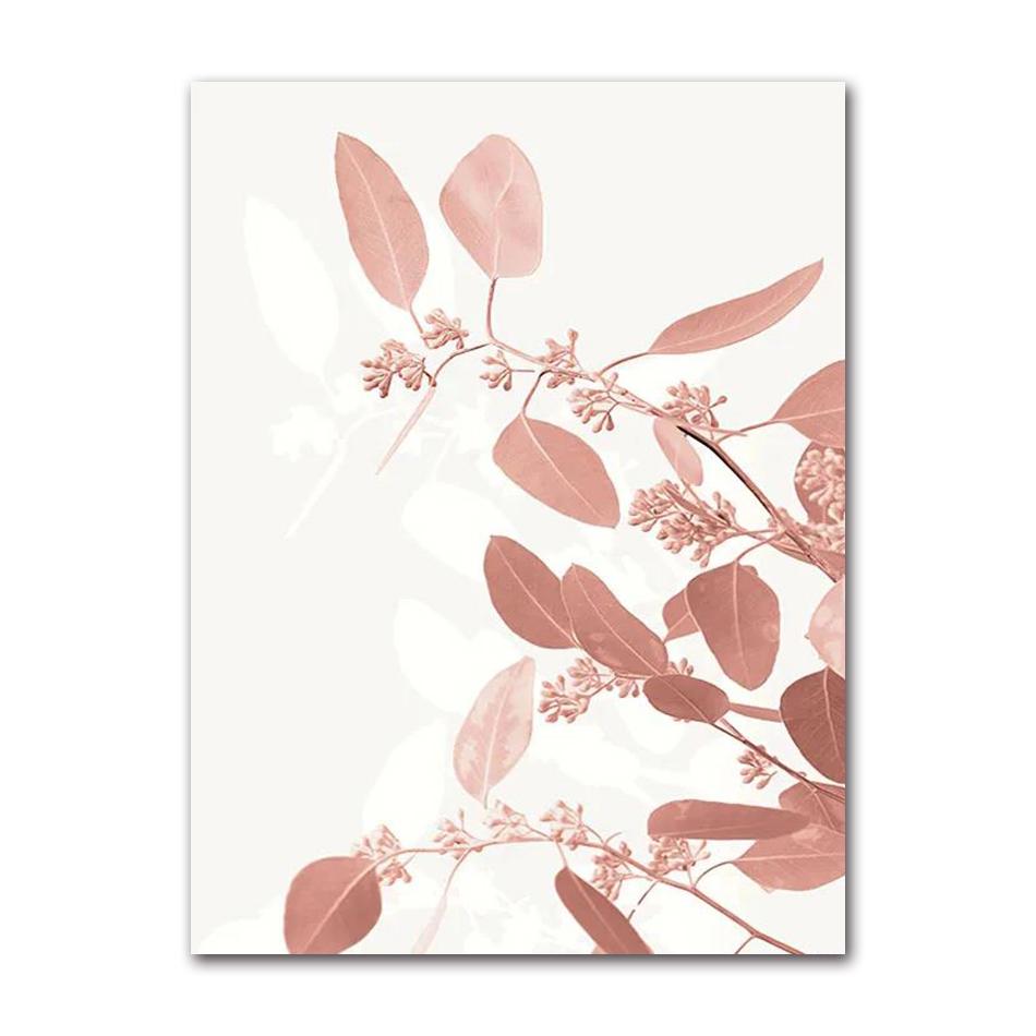 Pink & Green Geometric Abstract Canvas Poster, Minimalist Plant Leaf & Floral Wall Art Prints for Living Room Home Decor