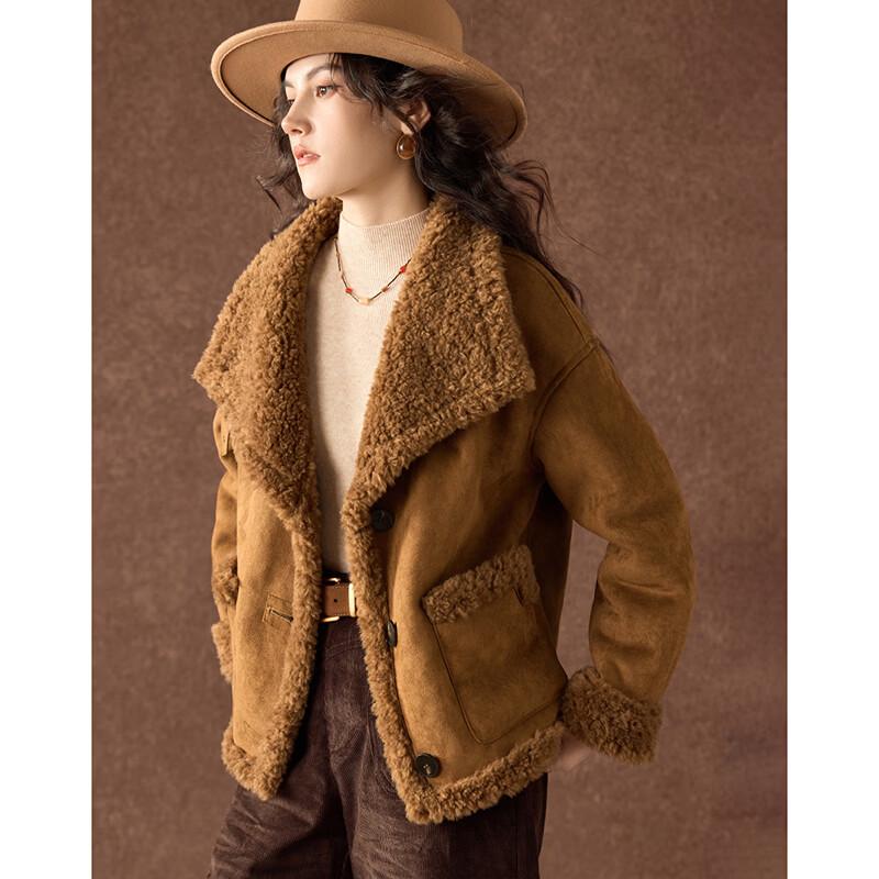 Wudao Women's Reversible Suede Lamb Wool Coat