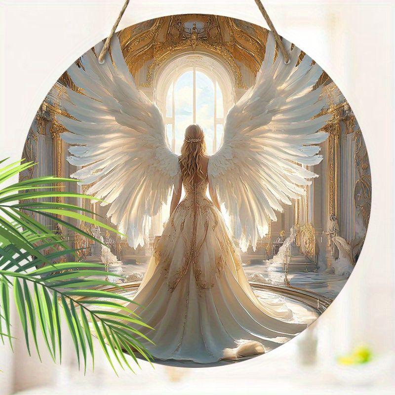 Pendant with a pattern of the back of an angel, decoration of home walls or doors, 2d flat wooden, Christmas decoration, gifts for friends and family