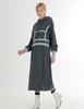 FREAKS BY KIMTAEHOON Cotton Spandex Terry Bag Brushed Fleece Structured Color Block Rib Detail Hooded Midi Dress _Dark Avocado Green