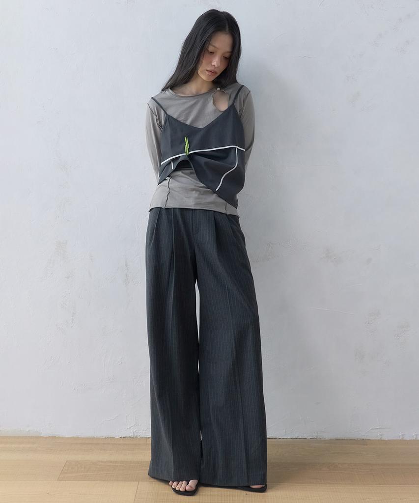 Letual Striped Wide Slacks_Charcoal