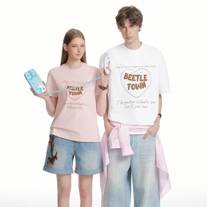 BEETLE TOWN Women s Pink Heart Short Sleeve T-Shirt XL