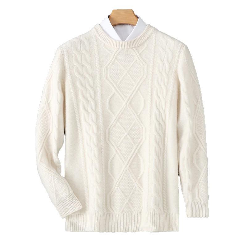 Men's Wool Round Neck Sweater - 2025 Fall/Winter Fashion Knitwear, Casual Loose Fit, Thickened Base Layer