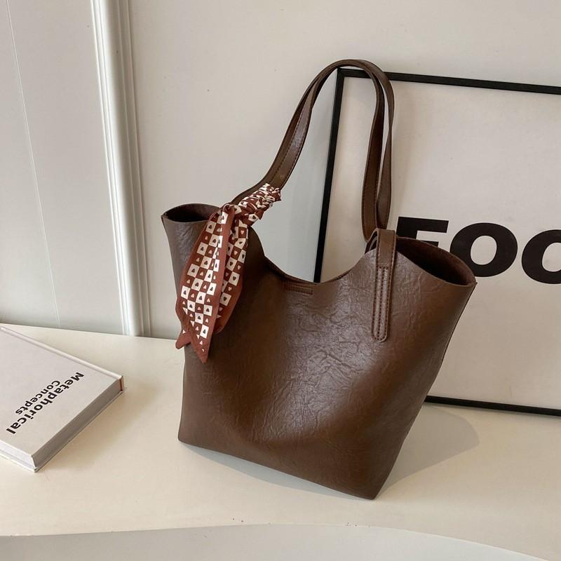 Stylish Bucket Shape Pu Cross-border Trend Shoulder Bag In Black Brown Coffee