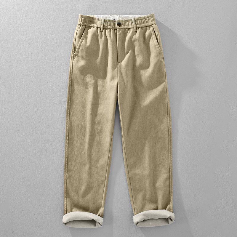 Foreign Trade Surplus Spring and Autumn Casual Linen Long Pants for Men, Cotton-Linen Loose Straight Pants, Thick Versatile Comfortable Ramie Pants