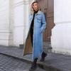 Women's Turn Down Collar Long Sleeve Denim Coat Loose Streetwear Sherpa Lined Long Trench Coat
