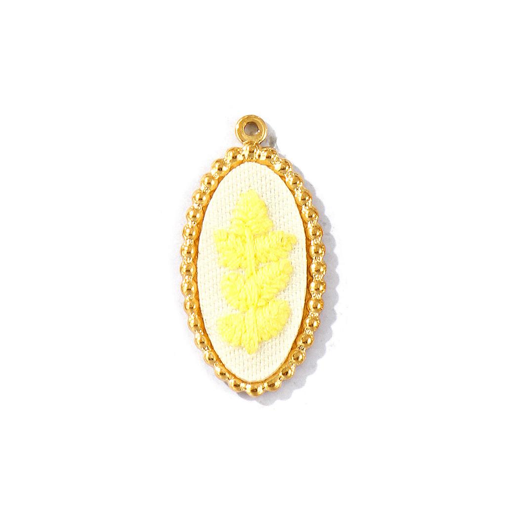 2Pcs Multicolor Geometric Flower Leaf Embroidered Charms 18K Gold Plated 304 Stainless Steel Pendant DIY Necklace Jewelry Making