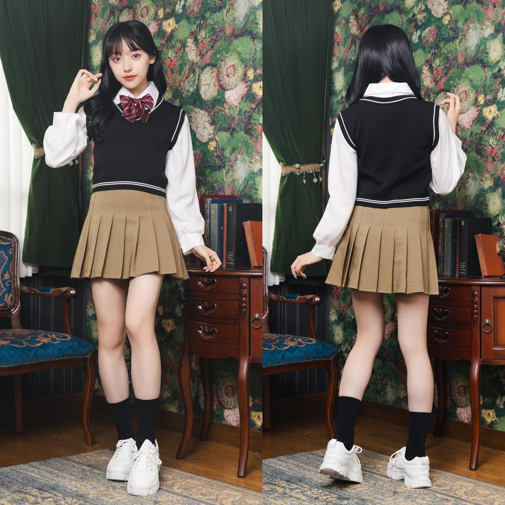 Clearstone Ulzzang Sailor Cosplay Halloween Knit Vest Black X Mocha Black Women's