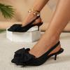 Women High Heel Sandals Summer Pointed Toe Stiletto Black Sexy Bow Ladies Sandals Big Size Sexy Bow Woman Shoes