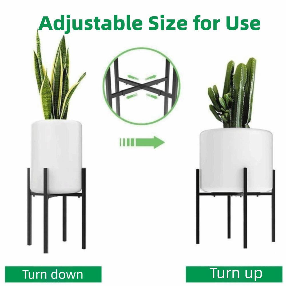 Heavy Duty Metal Plant Stand Mid Century Modern Stable Design Planter Holder Adjustable Corner Floor Stand Home Garden Decor