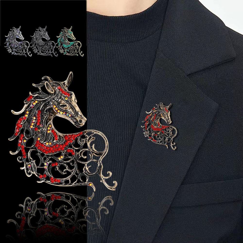 1Pc Luxury Rhinestone Horse Brooches Women Men Vintage Colorful Crystal Handsome Alloy Brooch Badge Pin New Year Jewelry Gift