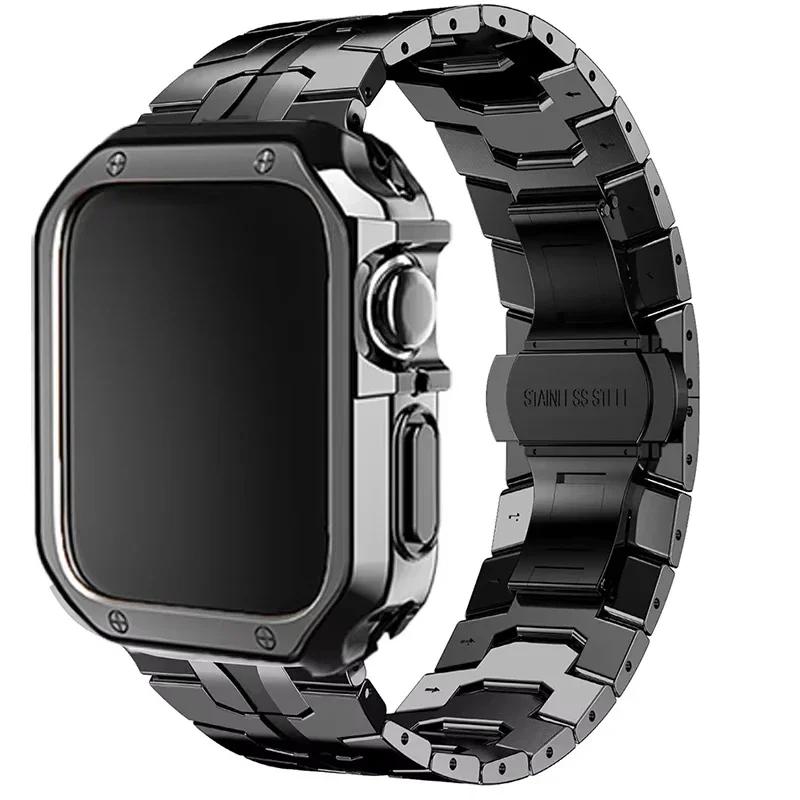 Nerezový řemínek+pouzdro pro Apple Watch Ultra 2 49mm Series 10 46mm Luxusní pánský řemínek pro IWatch 9 8 7 6 5 4 se 45mm 44 Correa