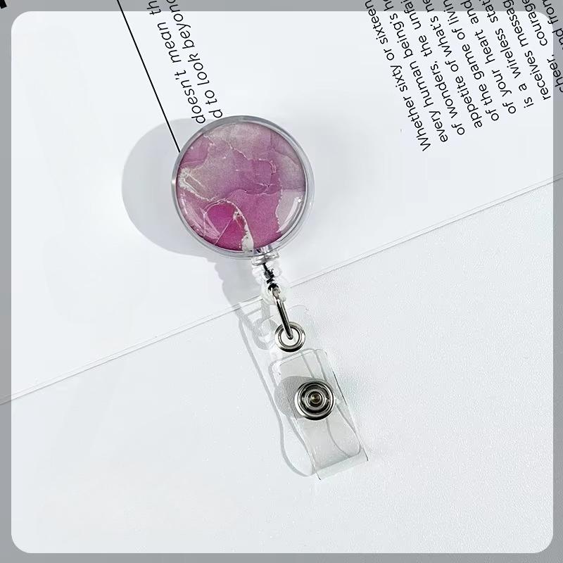Marble Epoxy Badge Reel for Nurses Medical Retractable ID Card Holder Safety Linger Lanyard for Work Pull Clip Stretch Keychain
