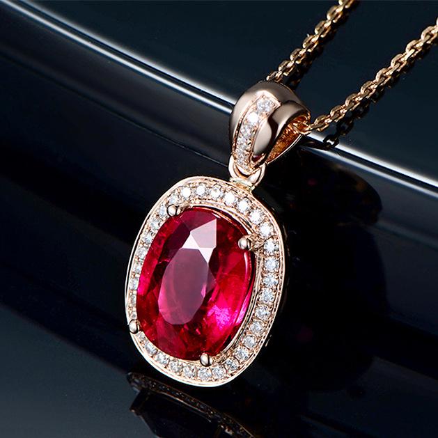 Luxury Oval Red Tourmaline Pendant Necklace for Women