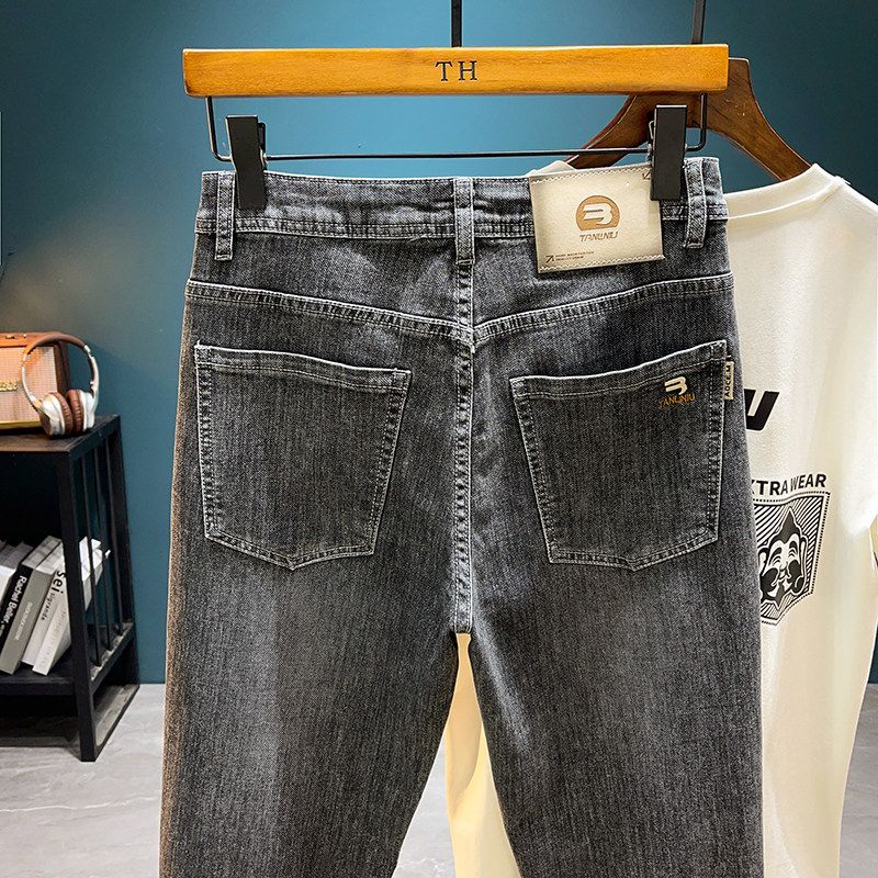 Men's Slim-Fit Straight-Leg Cropped Jeans, Summer and Autumn Trendy Brand, Stylish Casual High-End Pants