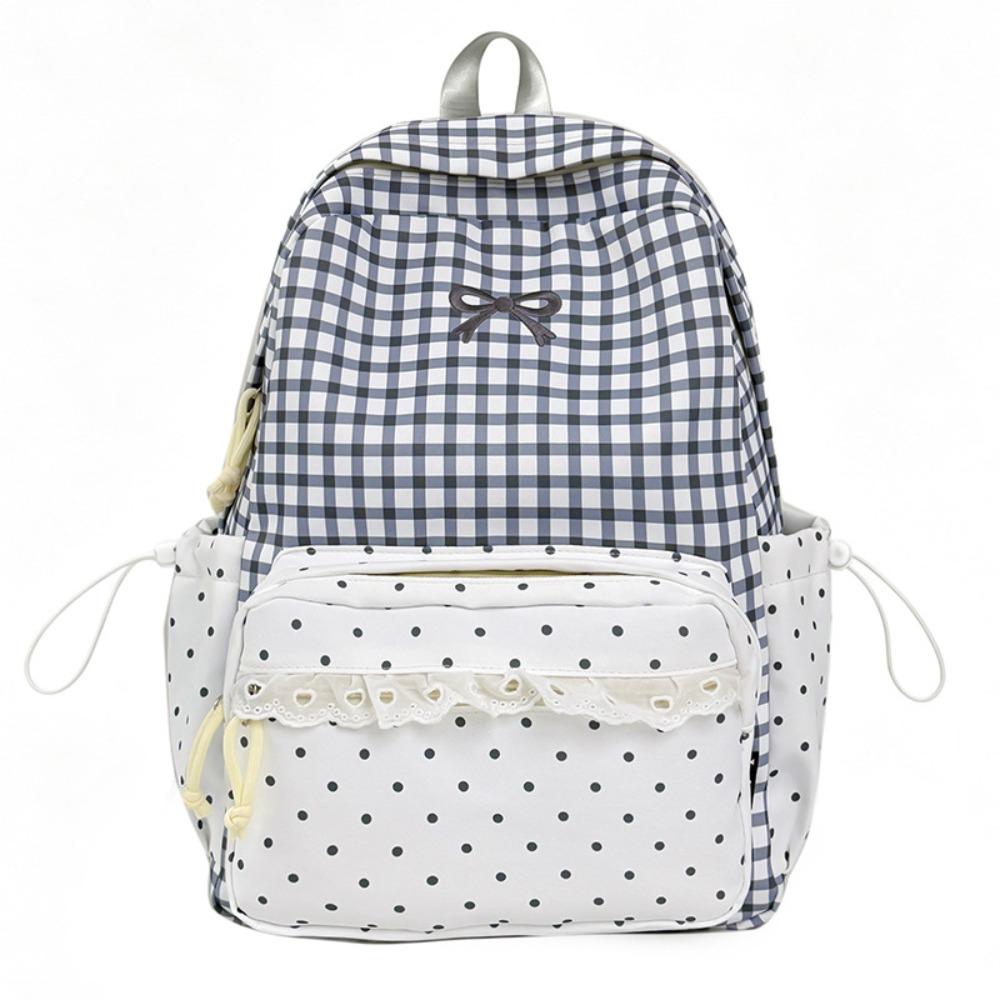 Sweet Polka Dot Backpack Plaid Student School Bag Fashion Lace Trim Rucksack Outdoor Use