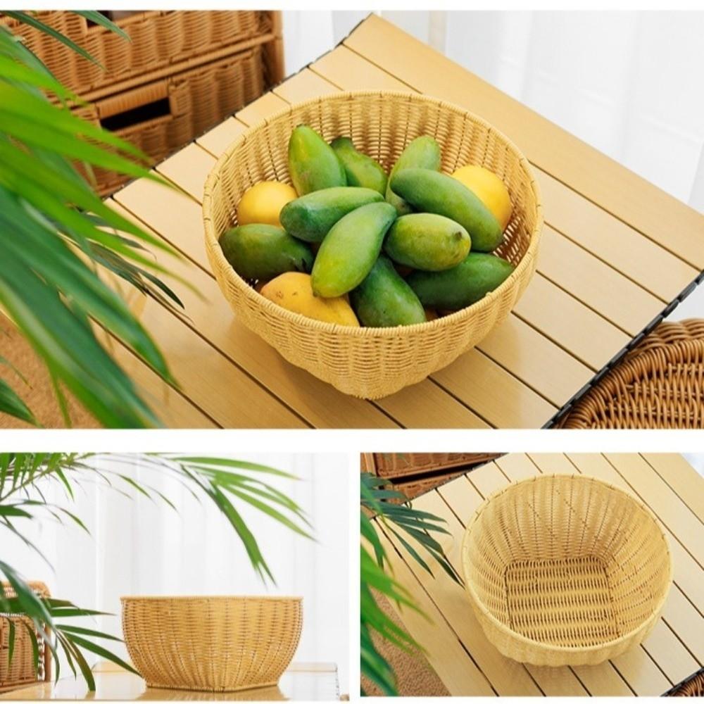 Woven Texture Woven Storage Basket Boho Style Bread Tray Vintage Wicker Basket  Coffee Shop