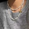 Long Alternating Pearl Necklace with OT Clasp - Stackable Sweater Chain, Autumn/Winter Jewelry (120cm) NL102
