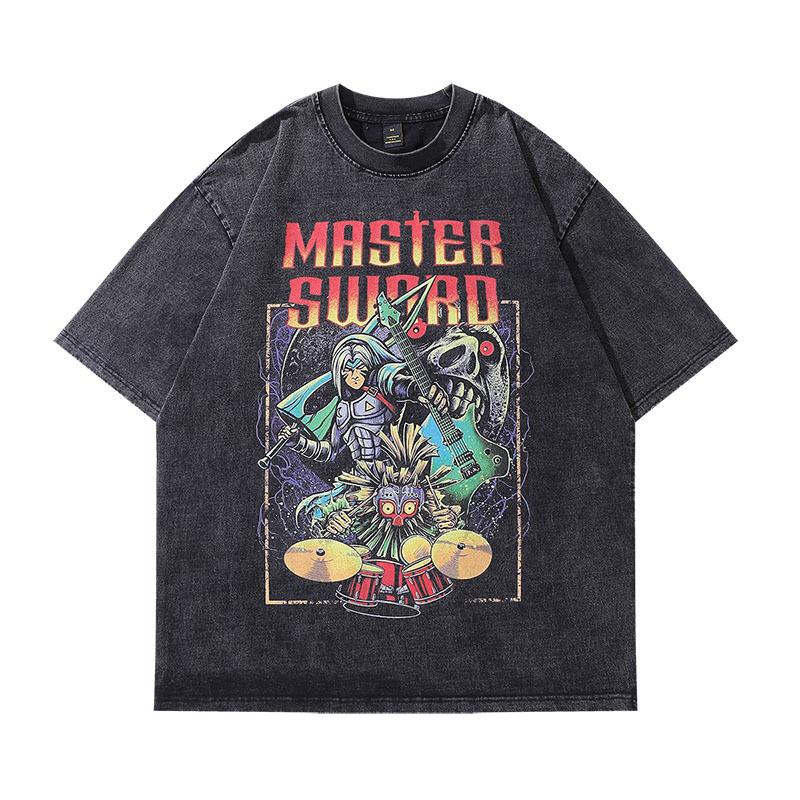 

Хлопковые мужские футболки с круглым вырезом и принтом аниме, повседневные топы с короткими рукавами L чёрный