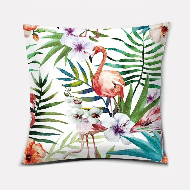 

Квадратная наволочка с изображением листьев и фламинго, украшение для дома, автомобильный диван, наволочка 45x45cm