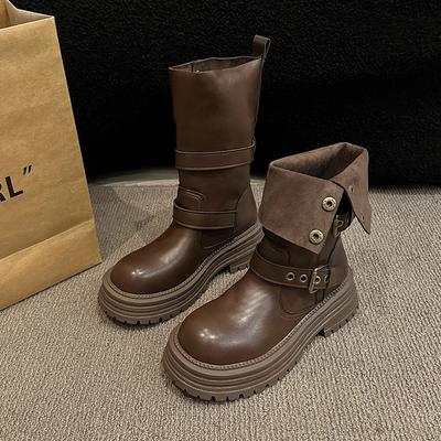 2024 Women Fashion Boots Winter New British Style Soft Bottom Anti-slippery Versatile Catwalk Trendy Keep Warm Leather Shoes