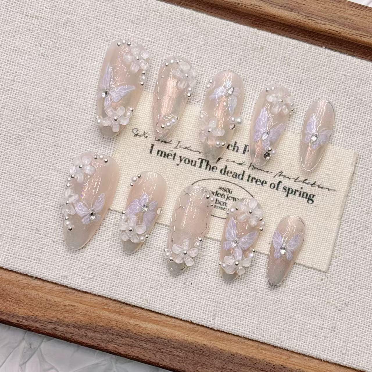 Gradient Pink Butterfly Cat Eye Handmade Nail Stickers
