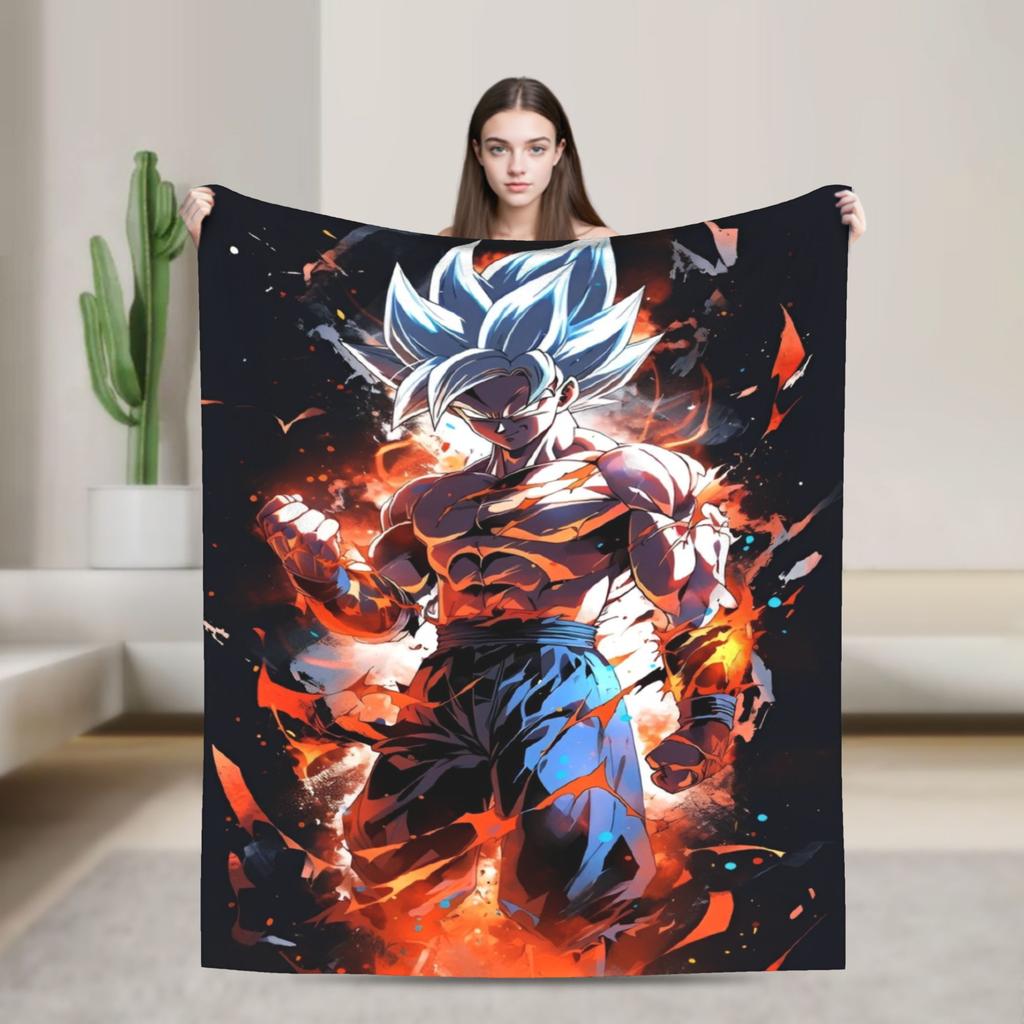 Summer Dragon Ball Super All Characters Fleece Blanket, 3D Printed Soft Warm Flannel Throw Blanket For Bed Sofa Bedroom