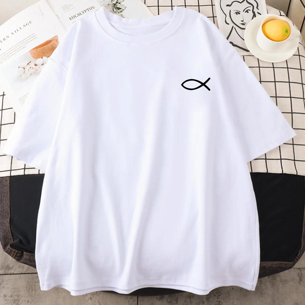 Christian Jesus Fish Print Mens T-Shirts Personality Vintage Casual Short Sleeve Fashion Breathable Tops Man women Cotton Tee