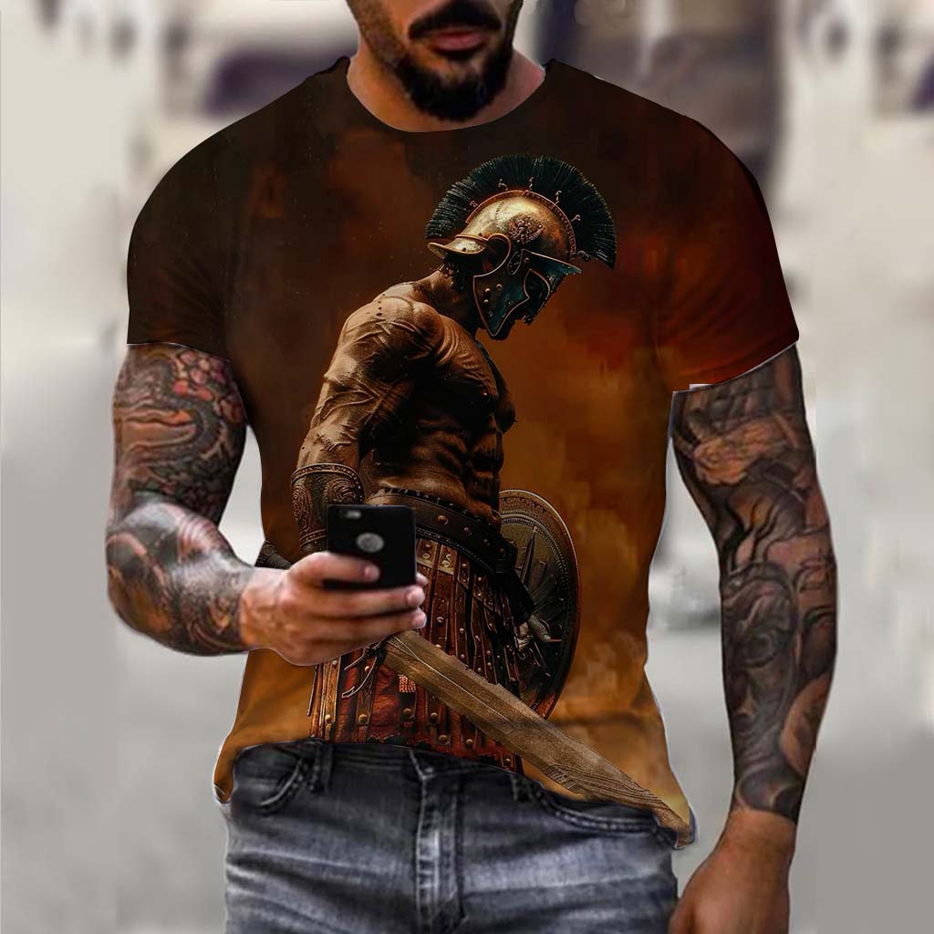 Spartan Warrior Pattern 3D Printed Men's T-shirt Summer Fashion Casual Street Wear Nostalgic Retro Style Short Sleeve Clothing