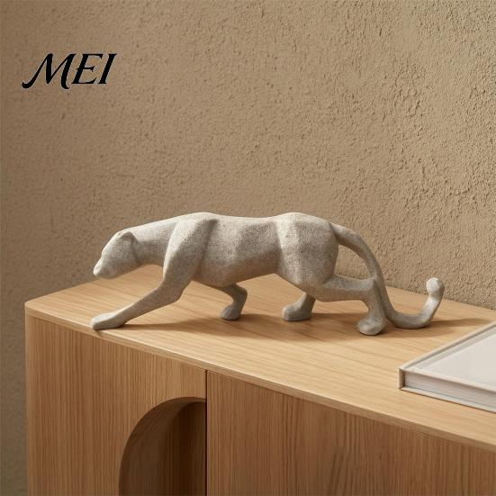 Luxury Home Office Statues 3D Geometric Cheetah Ornament, Durable PLA Modern Minimalist Sculpture, Resin Stone Texture Decor Art Statue, for