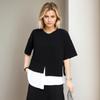 DIMANAF 2025 Plus Size Pullover Summer T-shirt Women Asymmetrical Solid Short Sleeve Loose Tees