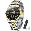 OLEVS Men's Silver Quartz Chronograph Watch 30M Water Resistant Stainless Steel Metal Band Black Dial