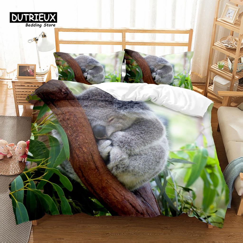 Koala Bear Cute Duvet Cover Set, Fashion Bedding Set, Soft Comfortable Breathable Duvet Cover, For Bedroom Guest Room Decor