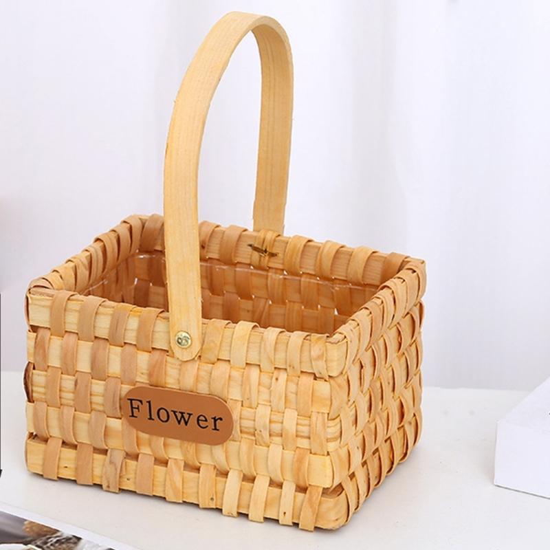 Fashionable Handheld Bamboos Baskets Portable Arrangement Containers for Flowers Garden Decoration and Bridals Accessory