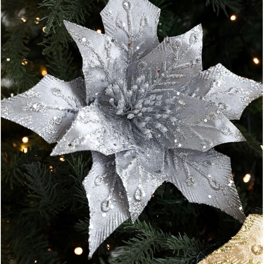 New 29CM Artificial Poinsettia Flower Gold Red Glitter Sparkling Simulation Flowers Sequins DIY Christmas Flower Home Decoration