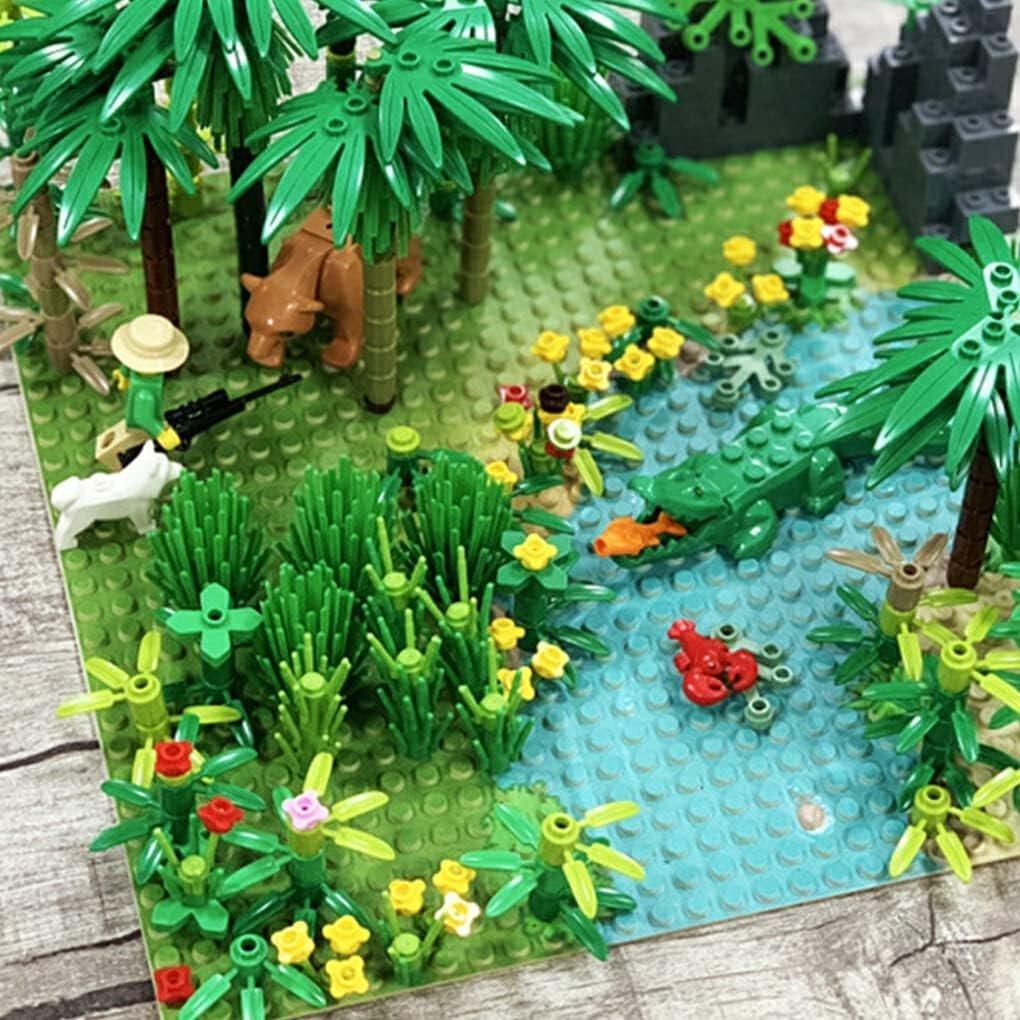 580 stuks Jungle Scène Bouwstenen Set, Tropisch Regenwoud DIY Kit met Basisplaat, Compatibele Stenen voor Kinderen