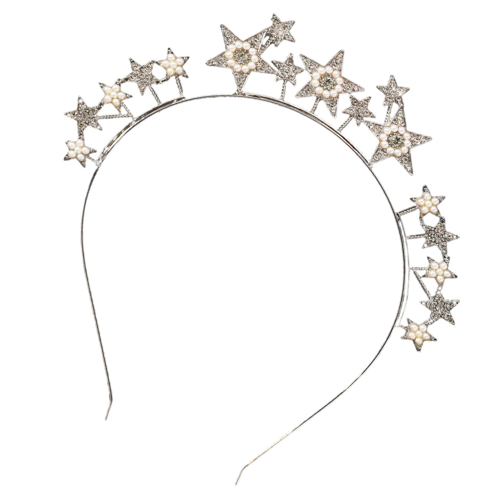 

Блестящая повязка на голову со стразами и звездами для женщин, вечеринок, официальных мероприятий, встреч, аксессуаров, обруча для волос, реквизита для вечеринок серебряный