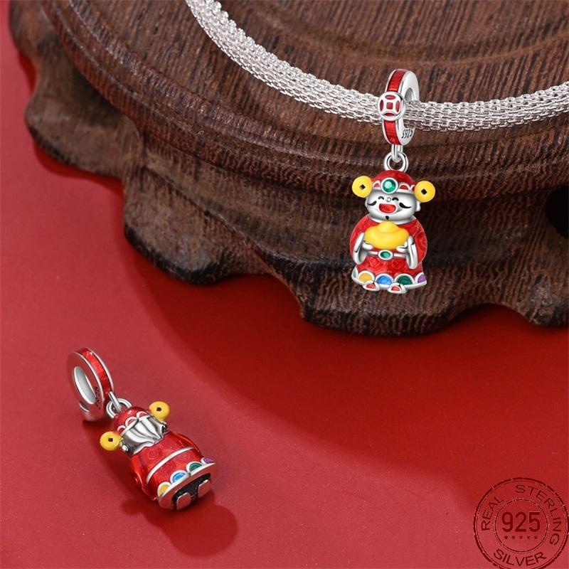 Year Series Copper Lucky Fit 3Mm Bracelets Diy Jewelry Cat God Of Wealth Lion Dance Koi Fish Charms Bead