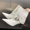 Sexy Pointed Toe Thin High Heel Ankle Boots Women Luxury Rhinestone Belt Buckle Decoration Botas For Women Elegant Party Shoes