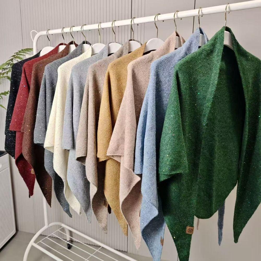 High End Woolen Shawl Winter Warm Mongolian Poncho Women Fashion Sequin Triangular Scarf