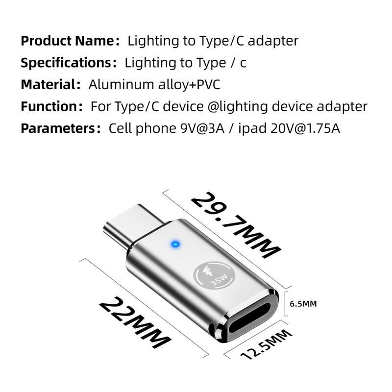 HdoorLink Адаптер типа C для адаптера Lightning Male на Type C Female 35 Вт PD Адаптер быстрой зарядки USB C Конвертер для IPhone 15