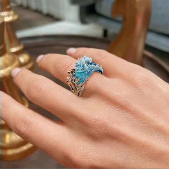 Joyería Inspirada en el Océano Estilo Bohemio Collar de Olas Azules Pendientes y Anillo Ideales Para el Uso Diario y Fiestas Regalo Perfecto Para Ella