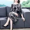 Women's Plus Size Dress Gold Velvet Floral Dress Loose Retro A-Line Dress Spring Autumn