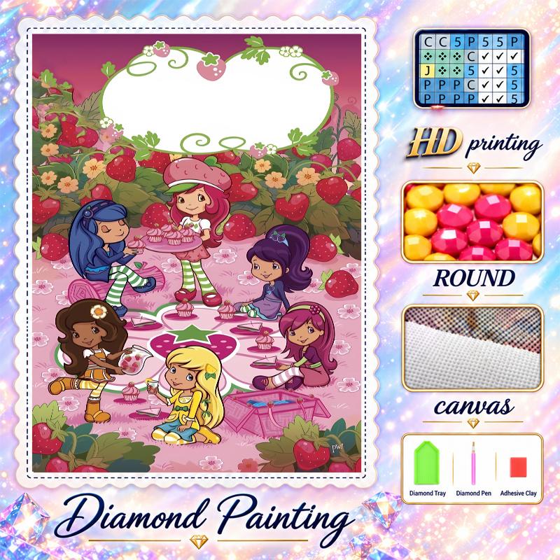 Strawberry Shortcake Diamond Painting Kit 5D Full Drill DIY Diamond Mosaic Wall Art Home Decor