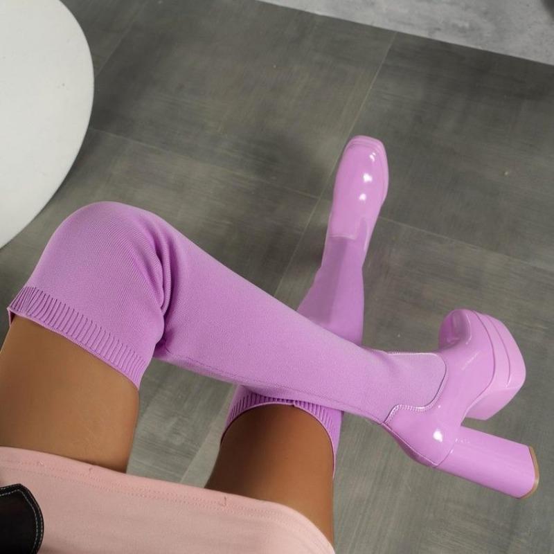 Fashion 2025 Women Knitted High Heels Boots Water Fashion Sexy Shoes Platform Outdoor Comfortable Thick Ankle Boots Zapatos De Mujer