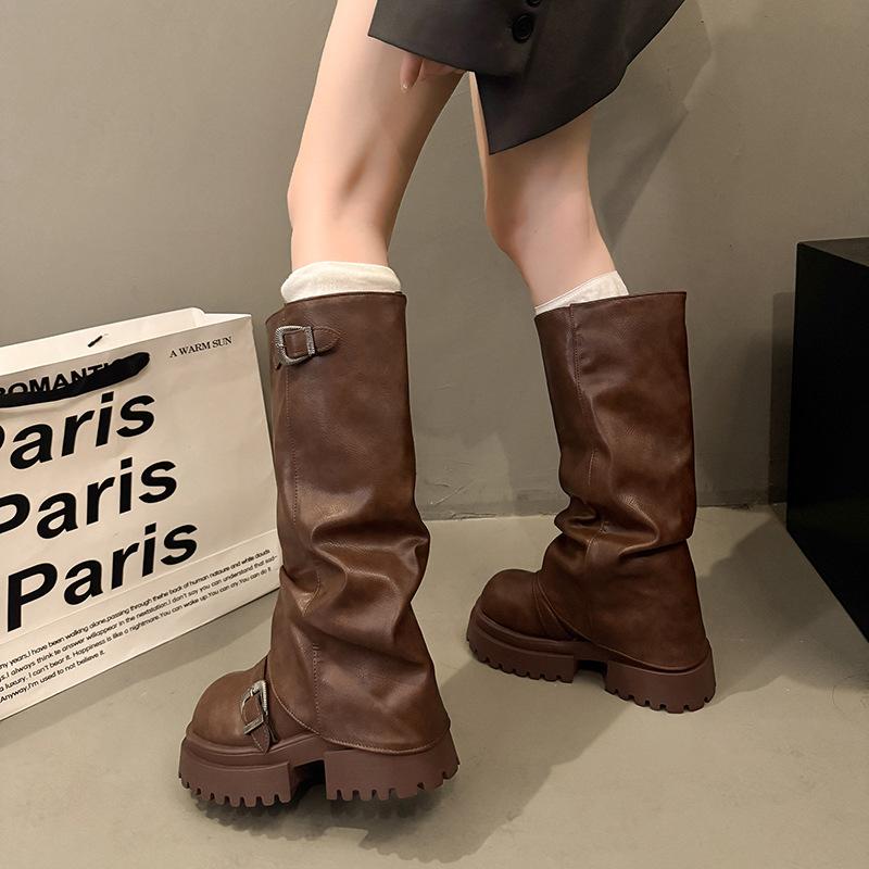 Big Head Pants Boots Pile Boots Women's 2025 Thick-soled Height Increasing Western Boots But Knee Knight Boots Tall Martin Boots