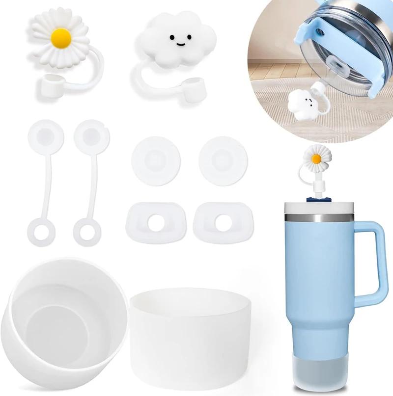9pcs Silicone Spill Proof Stopper Set for Cup 6pcs Silicone Spill Proof Stopper,2pcs Straw Cover Cap,1pcs Silicone Boot белый
