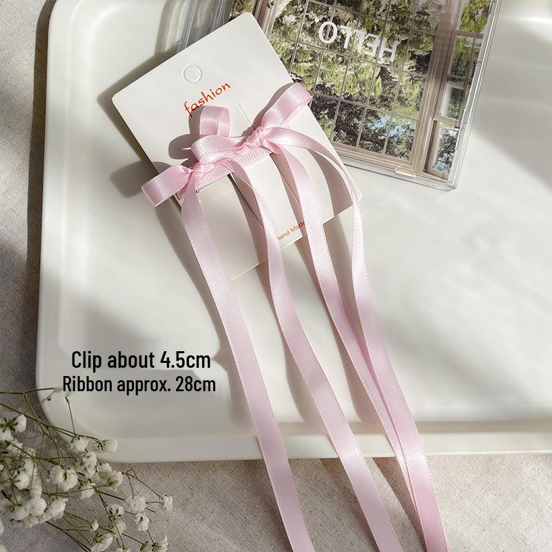 Korean Ballet Style Ribbon Bow Hair Clip with Tassels - Large Double Layer Duckbill Clip Headwear for Girls.